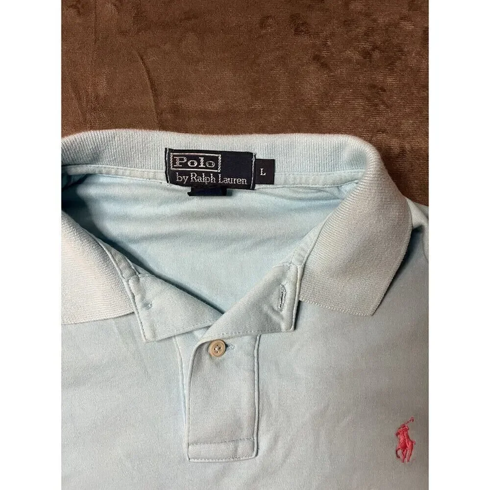 Polo Ralph Lauren Shirt Mens Large Short Sleeve Cotton Blue Golf Casual Outdoors